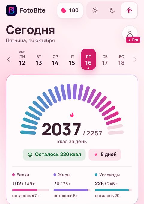 Экран «Сегодня» в розовой теме